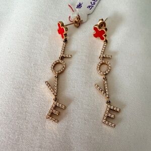 Gold and Red LOVE CLOVER Dangle Earrings